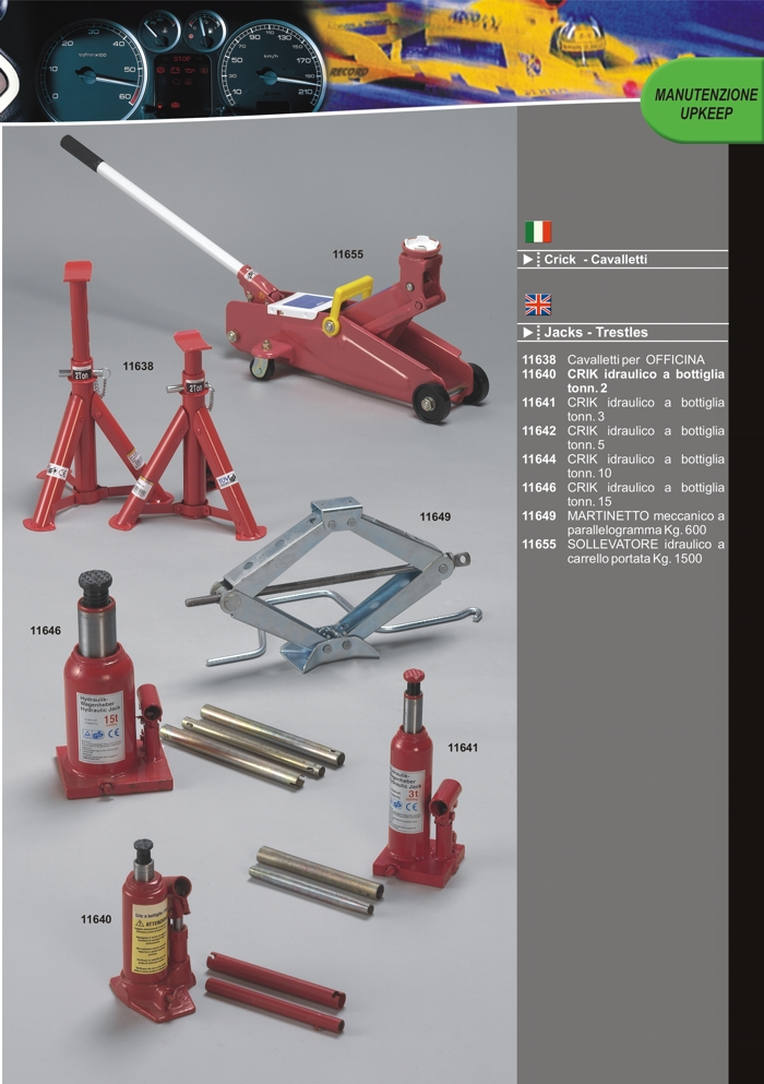 Crick idraulici e cavalletti per officina da Prodotti Record
