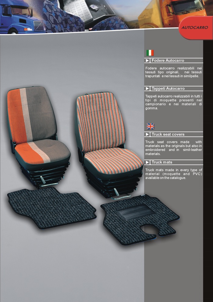 Seat covers and mats for trucks and all commercial vehicles by Prodotti Record Lucca Italy.