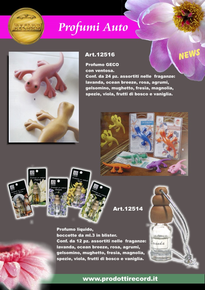 immagine Nuova linea profumi linea Geko. Profumi dal design spiritoso disponibili nelle fragranze: lavanda ,
ocean breeze, rosa, agrumi, viola, frutti di bosco e vaniglia.by Prodotti Record